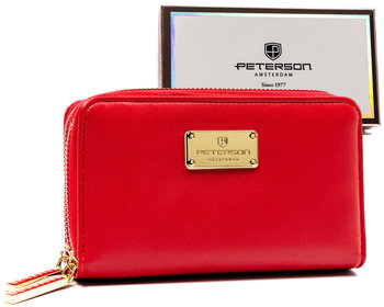 Portfel damski piórnik na suwak portmonetka na karty i dokumenty RFID Protect Peterson, czerwony - Peterson