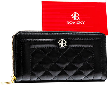 Portfel damski Rovicky pojemna portmonetka na suwak duży piórnik na karty i dokumenty, czarny - Rovicky
