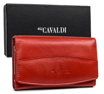 Portfel damski skórzany Cavaldi portmonetka skórzana z ochroną RFID, czerwony - Cavaldi