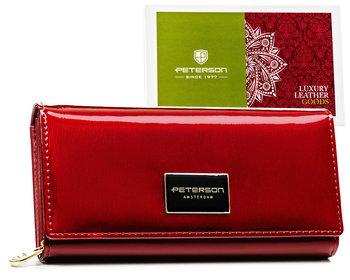Portfel damski skórzany czerwony duży RFID PETERSON - Peterson
