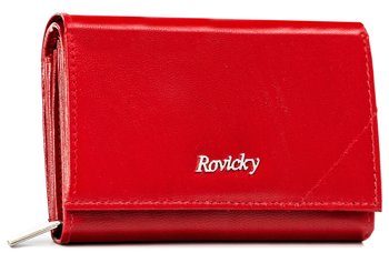 Portfel damski skórzany na karty i dokumenty z ochroną RFID portmonetka na suwak Rovicky, czerwony - Rovicky