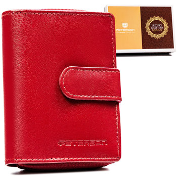 Portfel damski skórzany Peterson na zatrzask pojemna portmonetka na karty i gotówkę z ochroną RFID, różowy magenta - Peterson