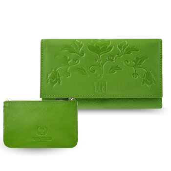 Portfel Damski Skórzany Z Kwiatowym Wzorem T-45-Gr Etui Na Klucze T-51-Ngr Zestaw Prezentowy W Kolorze Zielonym Zup-119-Gr - Paolo Peruzzi