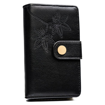 Portfel damski w kwiaty na karty na dowód rejestracyjny skóra ekologiczna, Cavaldi, czarny - 4U CAVALDI