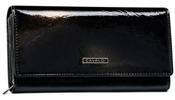 Portfel damski z klapką z lakierowanej skóry ekologicznej piórka portfel na karty Cavaldi, ciemny fioletowy - 4U CAVALDI