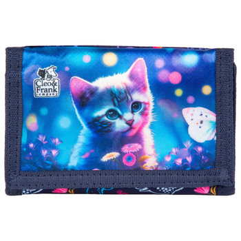 Portfel dla dziewczynki młodzieżowy składany mały słodki kociak niebieski - Derform