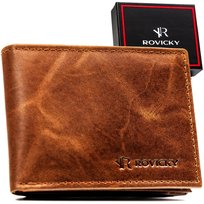 Portfel męski klasyczny elegancki slim skórzany cienki RFID Rovicky brązowy Rovicky