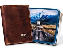 Portfel męski na karty Peterson brązowy skóra naturalna ochrona RFID antykradzieżowy skórzany pionowy
