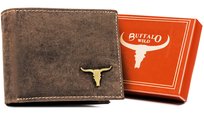 Portfel męski skórzany BUFFALO WILD ochrona RFID klasyczny składany bez zapięcia poziomy nubuk brązowy BUFFALO WILD