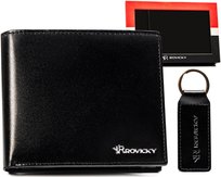 Portfel męski skórzany czarny ochrona RFID + brelok zestaw na prezent