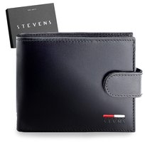 Portfel Męski Skórzany STEVENS Ochrona RFID Czarny PREMIUM Stevens