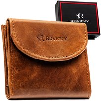 Portfel męski slim skórzany Rovicky cienki mały kompaktowy z RFID prezent brązowy Rovicky