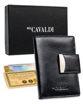 Portfel skórzany damski Cavaldi pionowa portmonetka na suwak z ochroną kart RFID, czarny - 4U CAVALDI