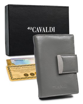 Portfel skórzany damski Cavaldi pionowa portmonetka na suwak z ochroną kart RFID, szary - 4U CAVALDI