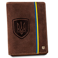 Portfel skórzany męski Peterson na suwak patriotyczny wzór Ukraina portmonetka z systemem RFID, brązowy