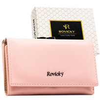Portfel ze skóry naturalnej skórzany klasyczny na bigiel prezent Rovicky różowy Rovicky