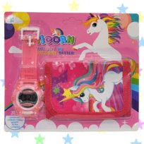 Portmonetka JEDNOROŻEC zestaw ZEGAREK ELEKTRONICZNY portfel RÓŻOWY