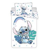 Pościel 100x135 Lilo i Stitch tęczowe dziecko biała niebieska poszewka 40x60