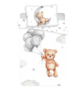 Pościel 100X135 Miś Baloniki Gwiazki 7547 Biała Szara Księżyc Chmurki Teddy Bear Dziecięca Do Łóżeczka Poszewka 40X60 - Jerry Fabrics