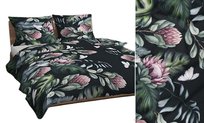 Pościel 140x200 czarna zielona różowa liście kwiaty bawełna Max