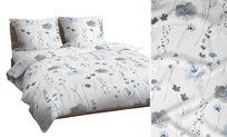 Pościel 160x200 biała szara niebieska kwiaty bawełna Max