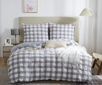 Pościel 220x200 cm Creasy kremowa kratka marszczona Spod Igły i Nitki - Spod Igły i Nitki