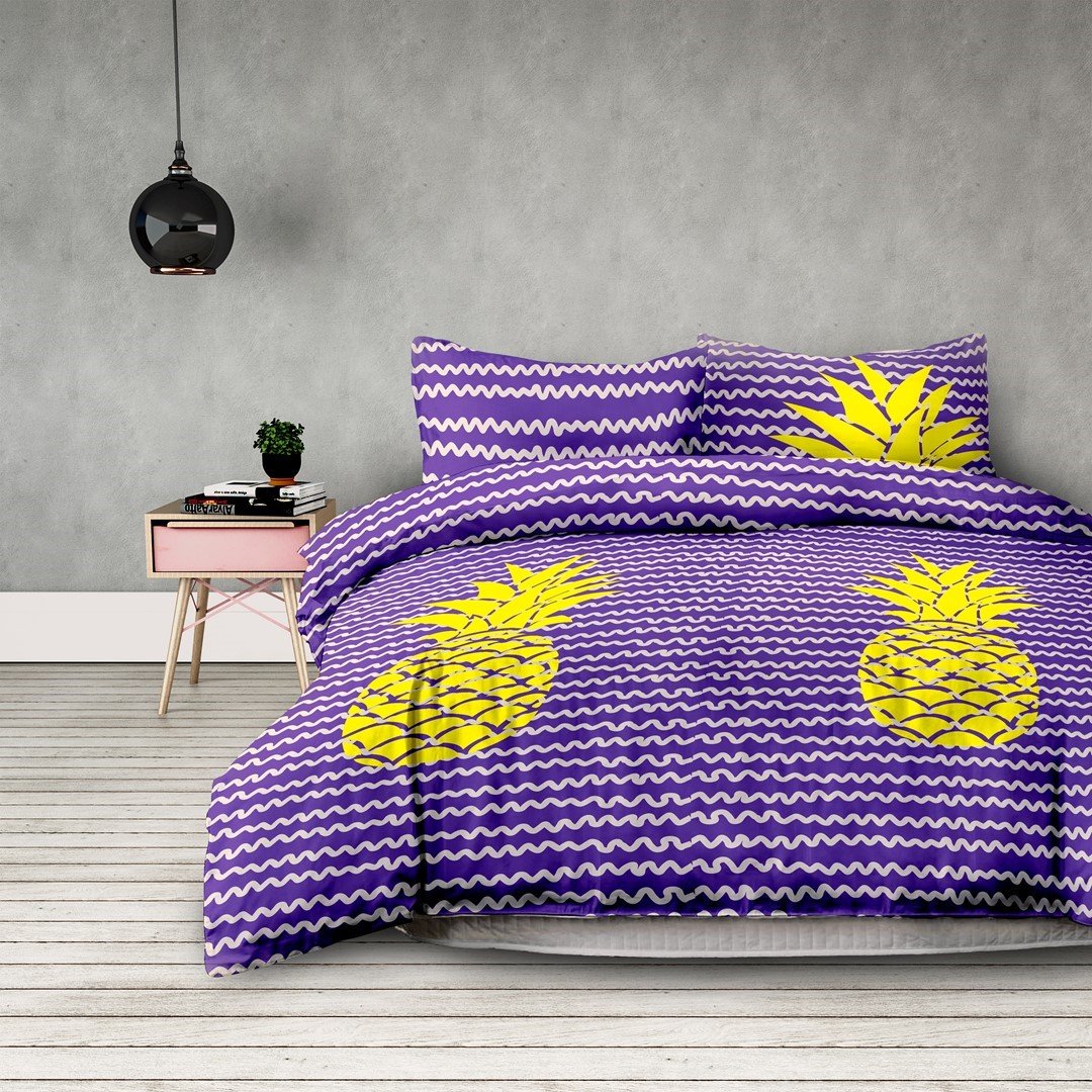 Pościel AMELIAHOME, Pineapple, niebieska, 155x220 cm