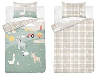 Pościel bambusowa dziecięca 100x135 farma i beżowa kratka – 4792 B – Baby Bamboo