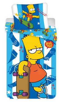 Pościel bawełniana 140x200 Bart skater Simpson 2635 deskorolka poszewka 70x90 niebieska pasy dziecięca - Jerry Fabrics