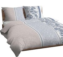 Pościel bawełniana 140x200 ornamenty niebieska beżowa zapinana na suwak KARO Bawełna Max