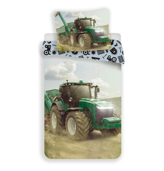 Pościel bawełniana 140x200 Traktor zielony 4133 pole poszewka 70x90 dziecięca - Jerry Fabrics