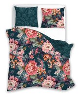 Pościel bawełniana 160x200+2x70x80 Flovery kwiaty turkusowa różowa Faro