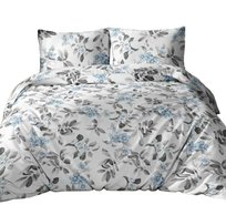 Pościel bawełniana 160x200 biała szara niebieska kwiaty zapinana na suwak KARO Bawełna Max