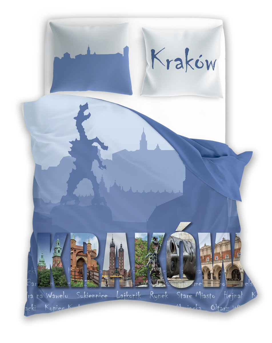 Pościel BAWEŁNIANA 160x200 komplet poszewka 70x80 młodzieżowa travel Kraków