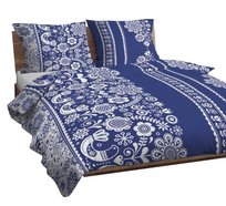 Pościel bawełniana 160x200 łowicka granatowa zapinana na suwak KARO Bawełna Max