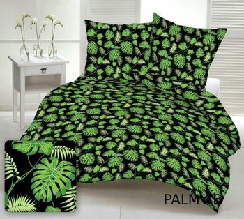 Pościel bawełniana 200x220 178b czarna liście zielone gałązki palmy obustronna zamek - Karo