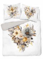 POŚCIEL BAWEŁNIANA 200x220 SERCE Z KWIATÓW BIAŁA DLA PARY NA PREZENT