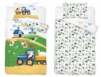 Pościel bawełniana dziecięca 100x135 farma niebieski traktor – 5513 B - Mayamoo