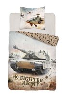Pościel bawełniana młodzieżowa 140x200 piaskowa z czołgiem Fighter Army – 5864 A – Dream Collection