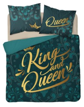 Pościel bawełniana, napis "King&Queen", 160x200 cm, 3  elementy   - Detexpol