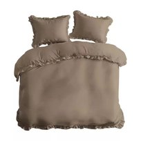 Pościel bawełniana z falbaną Detexpol Pure Collection taupe - 160 x 200 [cm]