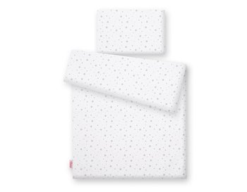 Pościel dla niemowląt 2-częściowa bawełniana - mini gwiazdki szare na białym tle - Bobono