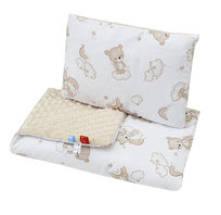 Pościel do wózka / kołyski MINKY (beżowy +misie na tęczy)