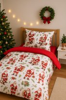 Pościel dziecięca 135x100 zimowa świąteczna bawełna Mikołaj+czerwony