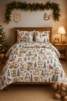 Pościel dziecięca 135x100 zimowa świąteczna bawełna wzory bożonarodzeniowe boho święta+biały