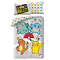 Pościel dziecięca 140x200 Pokemon szara kolorowa poszewka 70x90 H1
