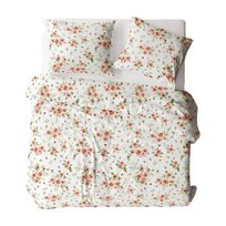 Pościel flanelowa 140x200 biała pomarańczowa kwiaty Flanela Komfort zapinana na guziki