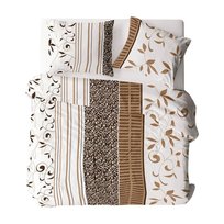 Pościel flanelowa 160x200 1301N biała brązowa kwiaty ornamentna na guziki Flanela Komfort