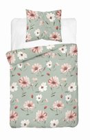 Pościel Miętowa Z Kremowo-Różowymi Kwiatami – 140X200 – Kolekcja Naturalis