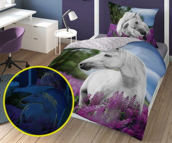 Pościel młodzieżowa z bawełny, świecąca w ciemności, koń, 140x200 cm - Detexpol